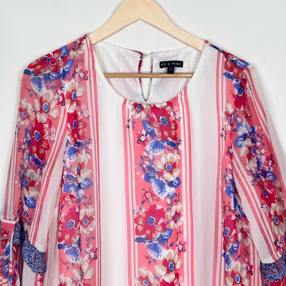 As U Wish A Line Bell sleeve blue/red/white loose fit dress size XL 100% poly - Picture 2 of 13